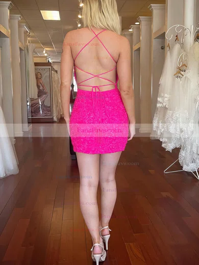 Sheath/Column Square Neckline Sequined Short/Mini Homecoming Dresses #Favs020108872