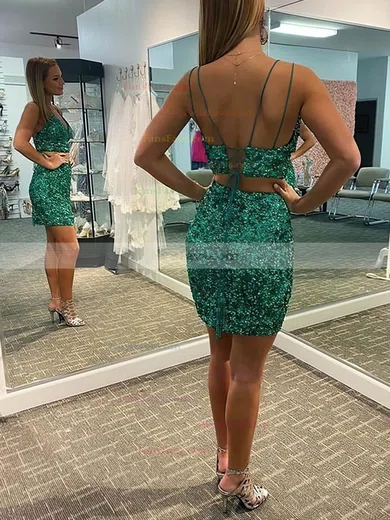 Sheath/Column V-neck Sequined Short/Mini Homecoming Dresses #Favs020109137