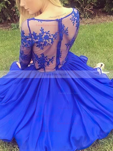 A-line V-neck Chiffon Short/Mini Homecoming Dresses With Appliques Lace #Favs020109395