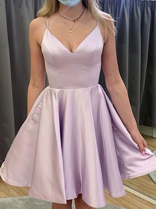 A-line V-neck Satin Short/Mini Homecoming Dresses #Favs020109138 A-line V-neck Satin Short/Mini Homecoming Dresses #Favs020109138