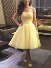 Princess Strapless Tulle Tea-length Homecoming Dresses With Appliques Lace Sashes / Ribbons #Favs020109397