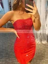 Sheath/Column Strapless Jersey Short/Mini Homecoming Dresses With Beading #Favs020108877