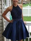 A-line Halter Satin Short/Mini Homecoming Dresses With Beading Pearl Detailing #Favs020109398