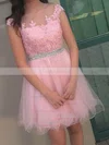 A-line Scoop Neck Tulle Short/Mini Homecoming Dresses With Beading Appliques Lace #Favs020109399
