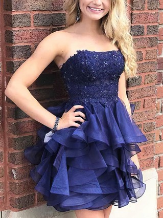 A-line Strapless Organza Short/Mini Homecoming Dresses With Appliques Lace Cascading Ruffles #Favs020108945 A-line Strapless Organza Short/Mini Homecoming Dresses With Appliques Lace Cascading Ruffles #Favs020108945