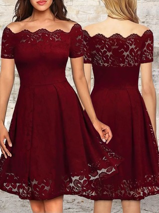 A-line Off-the-shoulder Lace Knee-length Homecoming Dresses #Favs020109405 A-line Off-the-shoulder Lace Knee-length Homecoming Dresses #Favs020109405
