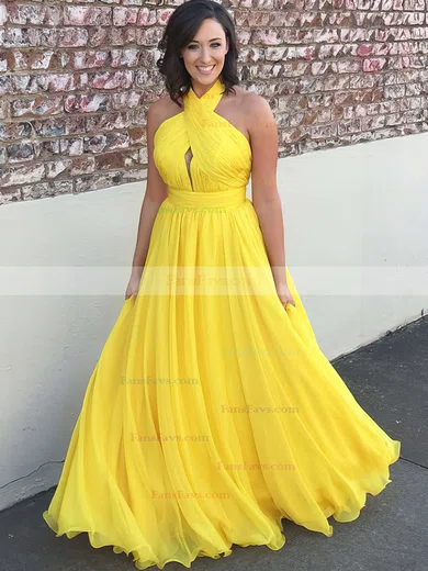 Princess Halter Chiffon Floor-length Sashes / Ribbons Prom Dresses #Favs020104877
