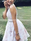 A-line V-neck Lace Short/Mini Homecoming Dresses With Beading Pearl Detailing #Favs020109407