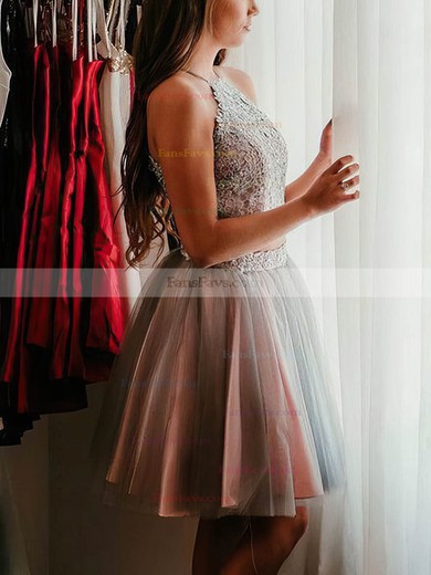 A-line Scoop Neck Lace Tulle Knee-length Homecoming Dresses With Appliques Lace #Favs020109410
