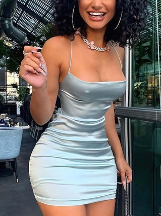 Sheath/Column Square Neckline Silk-like Satin Short/Mini Homecoming Dresses #Favs020108896 Sheath/Column Square Neckline Silk-like Satin Short/Mini Homecoming Dresses #Favs020108896