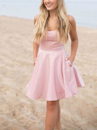 A-line Square Neckline Satin Short/Mini Homecoming Dresses With Pockets #Favs020109153 A-line Square Neckline Satin Short/Mini Homecoming Dresses With Pockets #Favs020109153