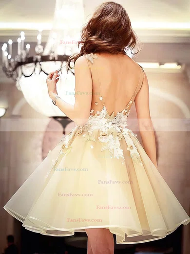 A-line Scoop Neck Organza Knee-length Homecoming Dresses With Appliques Lace #Favs020109413