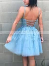 A-line V-neck Tulle Short/Mini Homecoming Dresses With Appliques Lace #Favs020108959