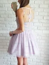 A-line V-neck Tulle Short/Mini Homecoming Dresses With Appliques Lace #Favs020109415