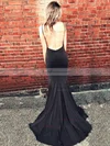 Sheath/Column V-neck Jersey Sweep Train Split Front Prom Dresses #Favs020104887