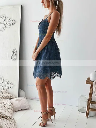A-line V-neck Lace Short/Mini Homecoming Dresses #Favs020108902