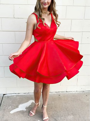 A-line V-neck Satin Short/Mini Homecoming Dresses #Favs020109158 A-line V-neck Satin Short/Mini Homecoming Dresses #Favs020109158