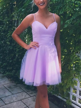 A-line V-neck Tulle Short/Mini Homecoming Dresses #Favs020108903