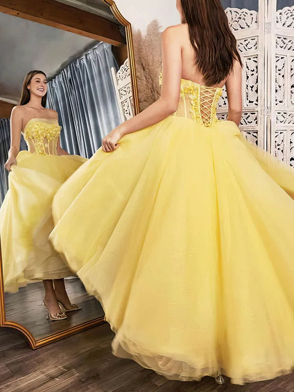 Princess Strapless Tulle Ankle-length Homecoming Dresses With Appliques Lace #Favs020109420