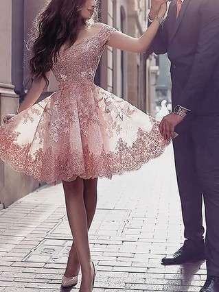 A-line Off-the-shoulder Tulle Knee-length Homecoming Dresses With Appliques Lace #Favs020108967 A-line Off-the-shoulder Tulle Knee-length Homecoming Dresses With Appliques Lace #Favs020108967