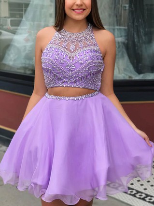 A-line Scoop Neck Chiffon Short/Mini Homecoming Dresses With Beading #Favs020109421
