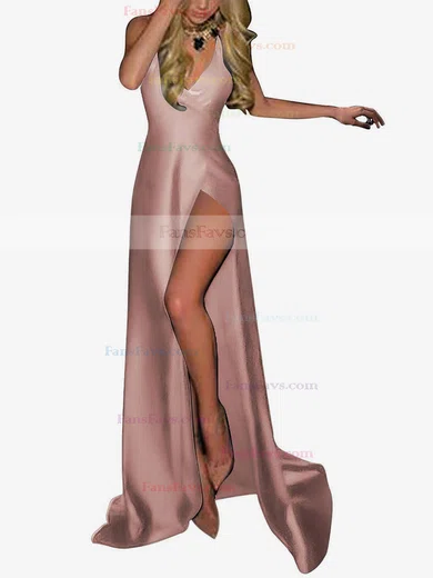 Sheath/Column V-neck Jersey Sweep Train Split Front Prom Dresses #Favs020103559