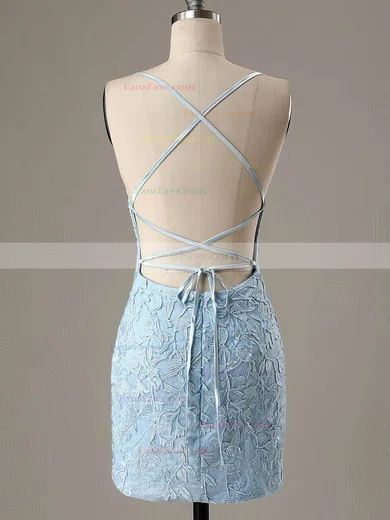 Sheath/Column Scoop Neck Lace Short/Mini Homecoming Dresses With Appliques Lace #Favs020108968