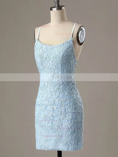 Sheath/Column Scoop Neck Lace Short/Mini Homecoming Dresses With Appliques Lace #Favs020108968