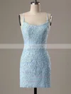 Sheath/Column Scoop Neck Lace Short/Mini Homecoming Dresses With Appliques Lace #Favs020108968