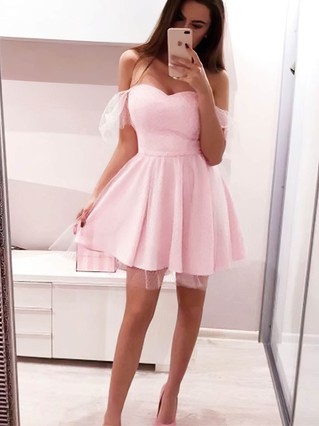A-line Off-the-shoulder Tulle Short/Mini Homecoming Dresses #Favs020108908