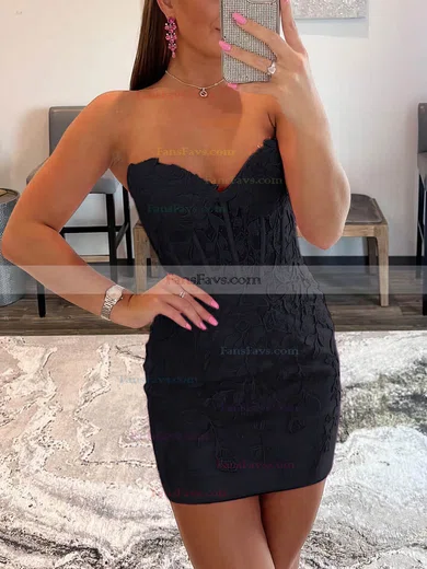 Sheath/Column Strapless Lace Short/Mini Homecoming Dresses With Appliques Lace #Favs020108969