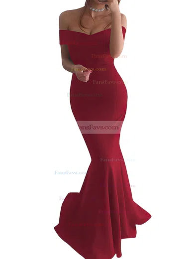 Trumpet/Mermaid Off-the-shoulder Silk-like Satin Sweep Train Prom Dresses #Favs020104890
