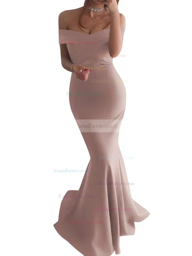 Trumpet/Mermaid Off-the-shoulder Silk-like Satin Sweep Train Prom Dresses #Favs020104890