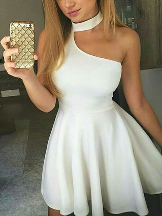 A-line High Neck Stretch Crepe Short/Mini Homecoming Dresses #Favs020108910 A-line High Neck Stretch Crepe Short/Mini Homecoming Dresses #Favs020108910