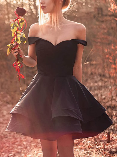 A-line Off-the-shoulder Satin Short/Mini Homecoming Dresses #Favs020109168