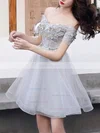 A-line Off-the-shoulder Lace Tulle Short/Mini Homecoming Dresses With Appliques Lace #Favs020109428