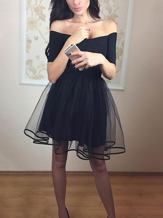 A-line Off-the-shoulder Tulle Short/Mini Homecoming Dresses #Favs020108916 A-line Off-the-shoulder Tulle Short/Mini Homecoming Dresses #Favs020108916