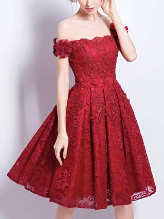 A-line Off-the-shoulder Lace Knee-length Homecoming Dresses With Appliques Lace #Favs020109429 A-line Off-the-shoulder Lace Knee-length Homecoming Dresses With Appliques Lace #Favs020109429