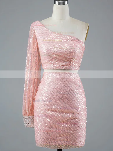 Sheath/Column One Shoulder Sequined Short/Mini Homecoming Dresses With Beading #Favs020108976