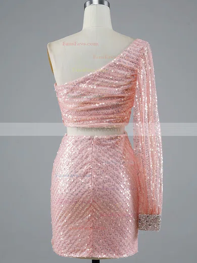 Sheath/Column One Shoulder Sequined Short/Mini Homecoming Dresses With Beading #Favs020108976