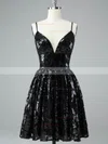 A-line V-neck Tulle Short/Mini Homecoming Dresses #Favs020108978