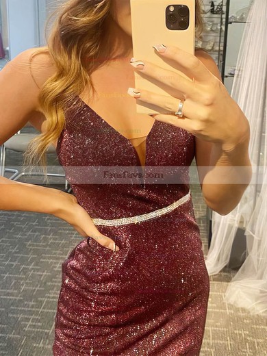 Sheath/Column V-neck Shimmer Crepe Short/Mini Homecoming Dresses With Sashes / Ribbons #Favs020109173