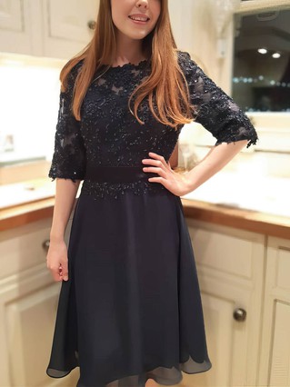 A-line Scoop Neck Chiffon Knee-length Homecoming Dresses With Beading Appliques Lace #Favs020109433 A-line Scoop Neck Chiffon Knee-length Homecoming Dresses With Beading Appliques Lace #Favs020109433