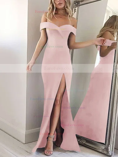 Sheath/Column Off-the-shoulder Silk-like Satin Floor-length Split Front Prom Dresses #Favs020104897