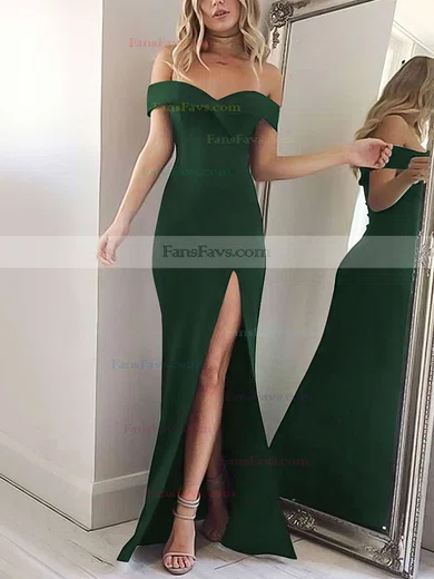 Sheath/Column Off-the-shoulder Silk-like Satin Floor-length Split Front Prom Dresses #Favs020104897