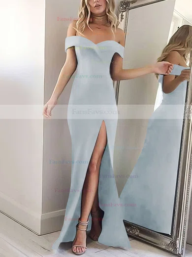 Sheath/Column Off-the-shoulder Silk-like Satin Floor-length Split Front Prom Dresses #Favs020104897