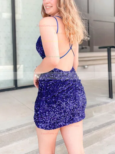 Sheath/Column V-neck Sequined Short/Mini Homecoming Dresses #Favs020109174