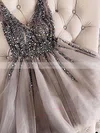 A-line V-neck Tulle Short/Mini Homecoming Dresses With Beading #Favs020108980