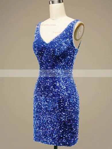 Sheath/Column V-neck Sequined Short/Mini Homecoming Dresses #Favs020109175
