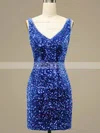 Sheath/Column V-neck Sequined Short/Mini Homecoming Dresses #Favs020109175